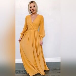 NWT Baltic Born Lydia Mustard Gold Maxi Chiffon Wrap Dress Prom Formal